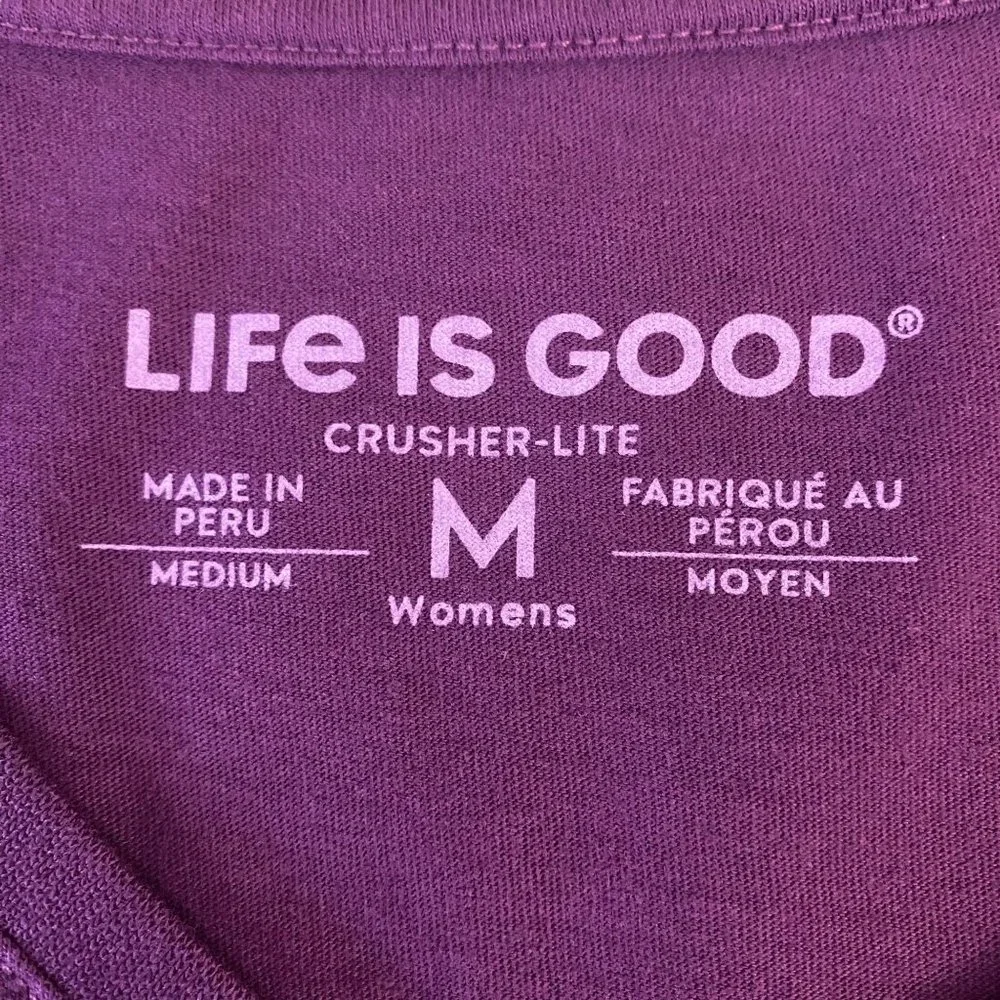 Life Is Good Simplify Crusher-Lite V-Neck Womens Medium Purple Basic Graphic Tee - Picture 8 of 12